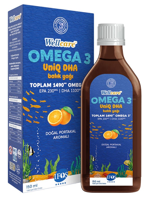 Wellcare Omega 3 Uniq Fish Oil 150 ML Portakal Aromalı